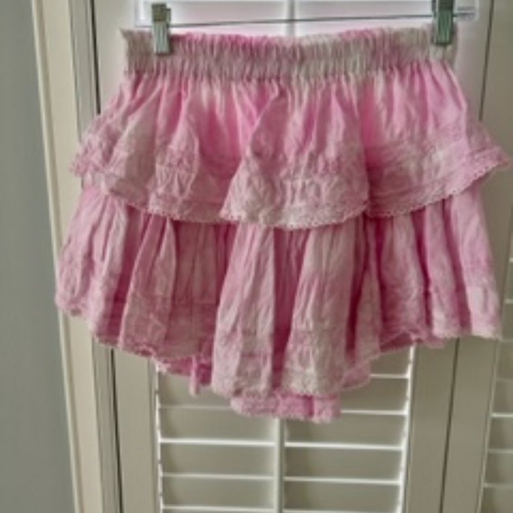 LoveShack Fancy Ruffle Mini Skirt Pink Tie-Dye Size Small